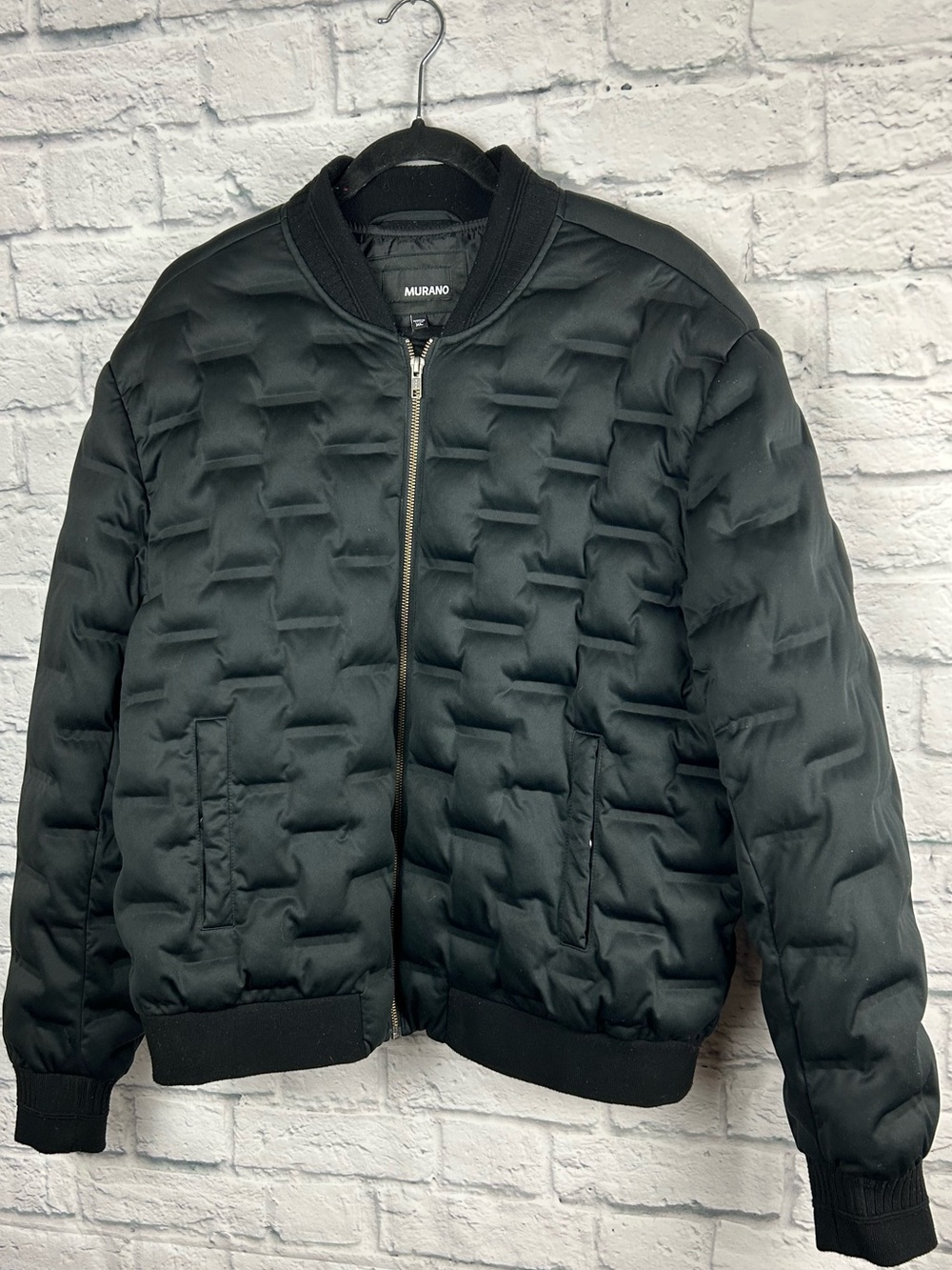 Murano Black Quilted Bomber Jacket XL Full Zip Textured Puffer Lightweight